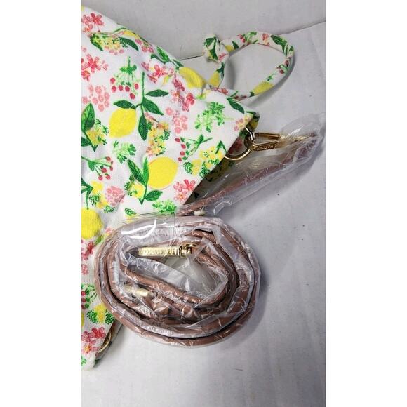 C&C California Rattan Wicker Lemon Printed Canvas Bucket Bag Handbag New - Picture 14 of 16